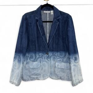 Chico’s Denim‎ Blazer Women's Size 2 Large Ombre Paisley Western Boho Indie